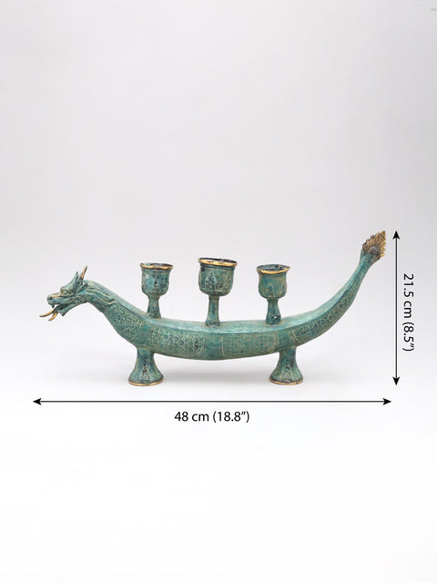 18" Majestic Dragon Candle Holder in Brass | Home Decor