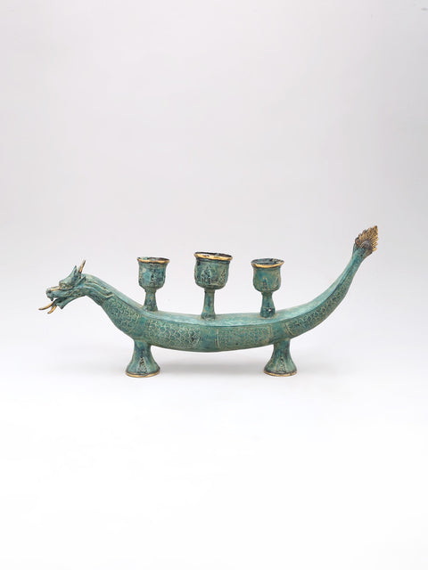 18" Majestic Dragon Candle Holder in Brass | Home Decor