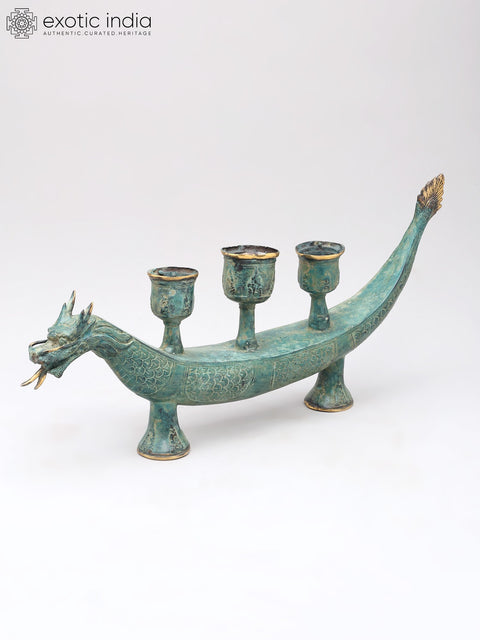 18" Majestic Dragon Candle Holder in Brass | Home Decor