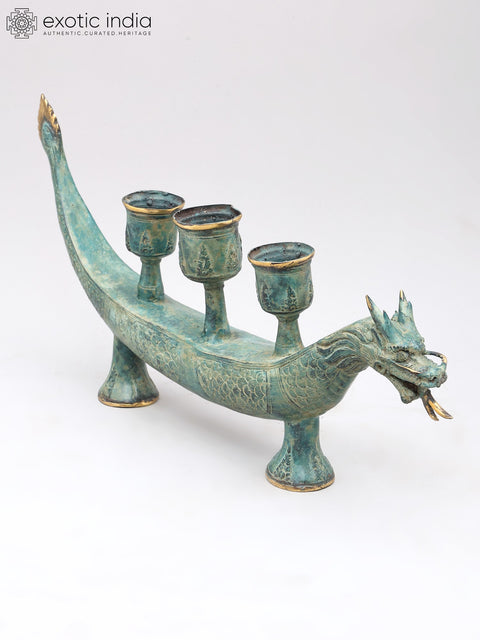 18" Majestic Dragon Candle Holder in Brass | Home Decor