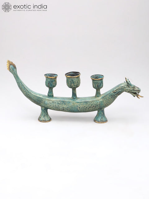 18" Majestic Dragon Candle Holder in Brass | Home Decor