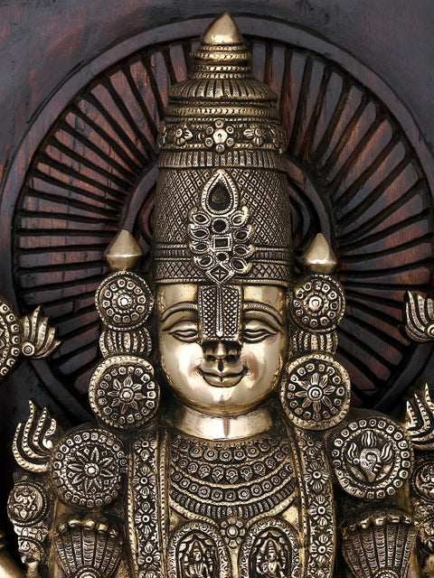 48" Large Superfine Brass Lord Tirupati Balaji (Venkateswara) with Wood Carved Kirtimukha Throne | Made in India
