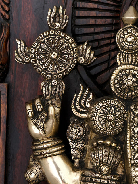 48" Large Superfine Brass Lord Tirupati Balaji (Venkateswara) with Wood Carved Kirtimukha Throne | Made in India