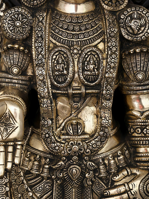 48" Large Superfine Brass Lord Tirupati Balaji (Venkateswara) with Wood Carved Kirtimukha Throne | Made in India