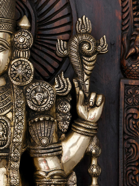 48" Large Superfine Brass Lord Tirupati Balaji (Venkateswara) with Wood Carved Kirtimukha Throne | Made in India