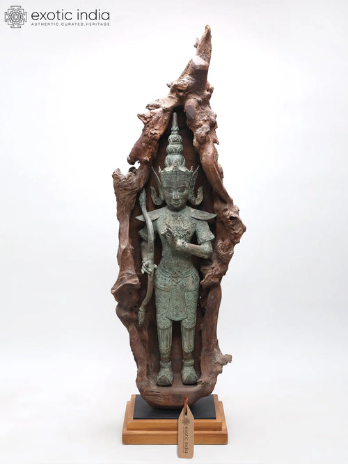 46" Dhanurdhari Lord Rama Wooden Statue for Home Decor