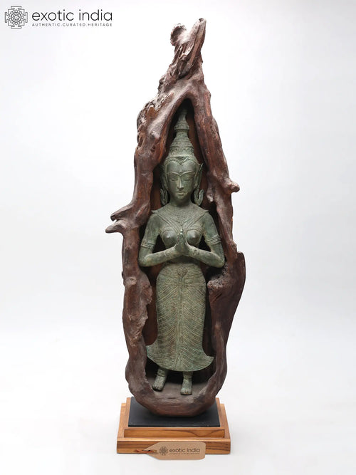 39" Namaste Lady Handmade Wood Sculpture with Frame