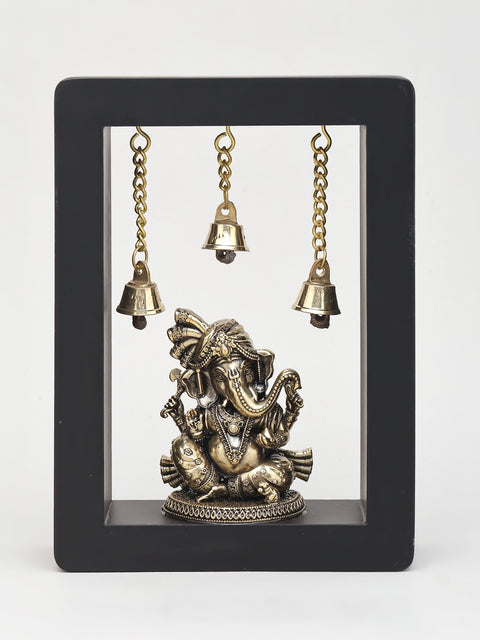 7" Wood Framed Superfine Lord Ganesha in Regal Attire | Brass Idol | Wall Hanging