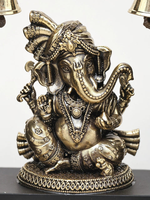 7" Wood Framed Superfine Lord Ganesha in Regal Attire | Brass Idol | Wall Hanging