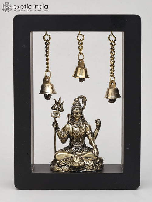 7" Lord Shiva Seated with Trident Brass Wall Hanging Sculpture