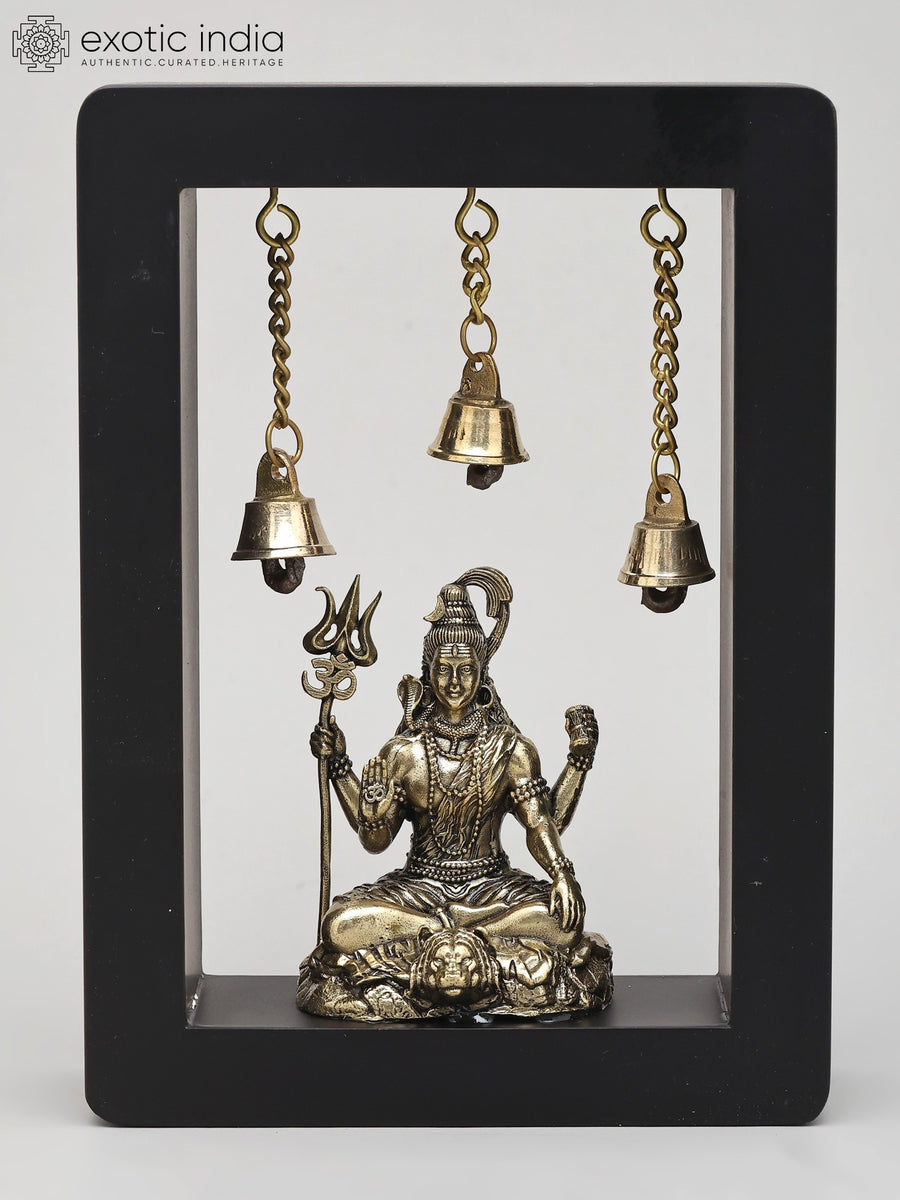 7" Lord Shiva Seated with Trident Brass Wall Hanging Sculpture