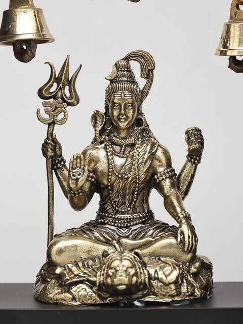 7" Lord Shiva Seated with Trident in Wood Frame | Brass Sculpture | Wall Hanging