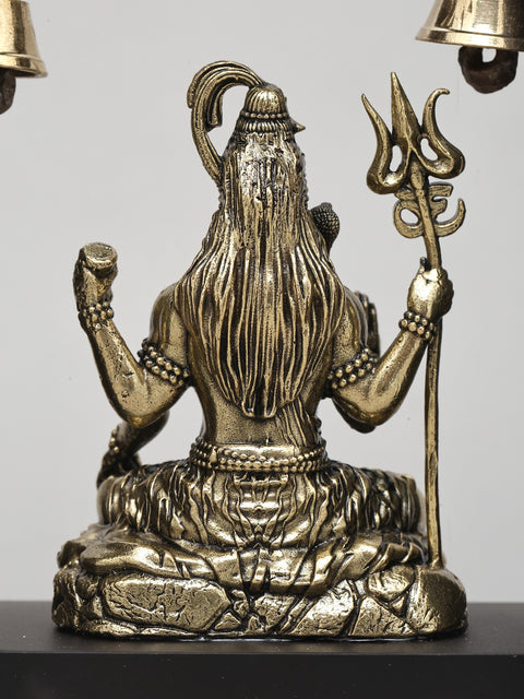 7" Lord Shiva Seated with Trident in Wood Frame | Brass Sculpture | Wall Hanging