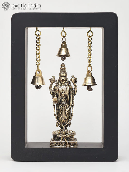 7" Tirupati Balaji Venkateswara Brass Wall Hanging with Wood Frame