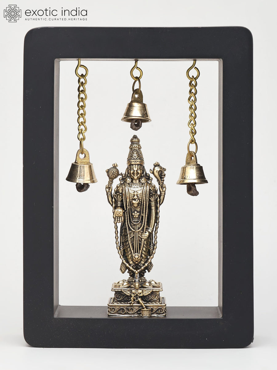 7" Tirupati Balaji Venkateswara Brass Wall Hanging with Wood Frame