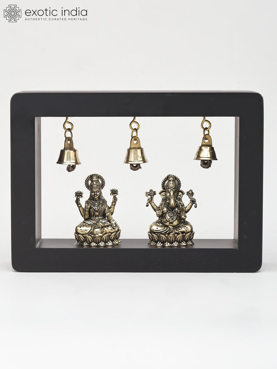 7" Goddess Lakshmi Lord Ganesha Brass Wall Hanging Handmade