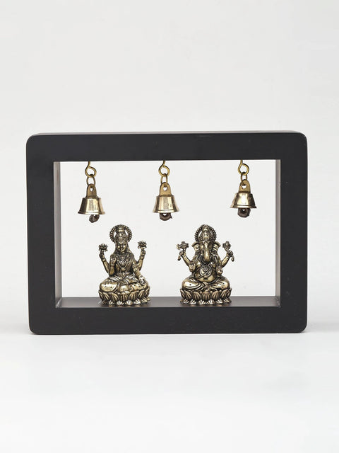 7" Goddess Lakshmi and Lord Ganesha in Wood Frame | Brass Sculpture | Wall Hanging