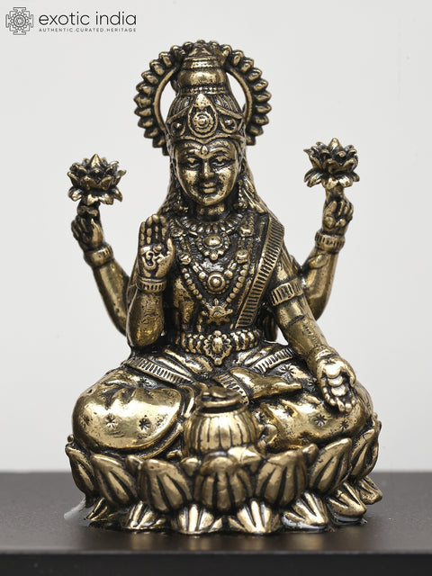 7" Goddess Lakshmi and Lord Ganesha in Wood Frame | Brass Sculpture | Wall Hanging