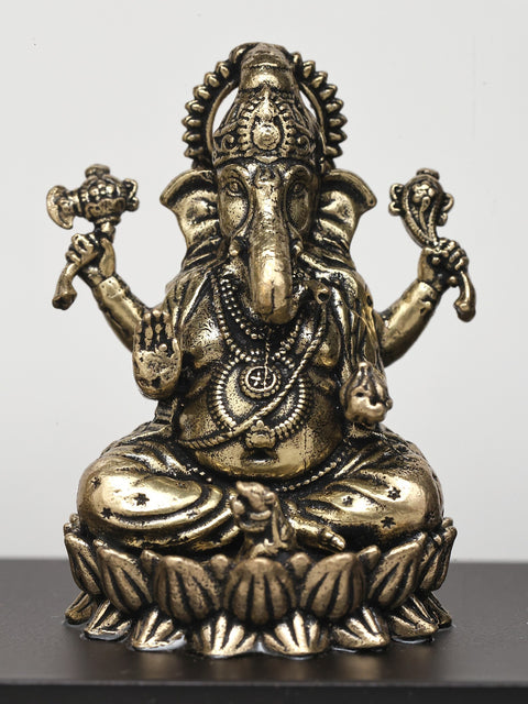 7" Goddess Lakshmi and Lord Ganesha in Wood Frame | Brass Sculpture | Wall Hanging