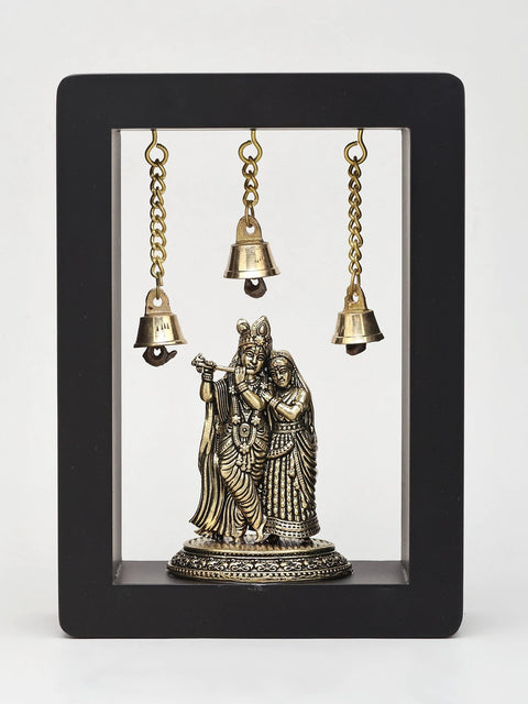 7" Radha and Krishna Standing in Wood Frame | Brass Idol | Wall Hanging