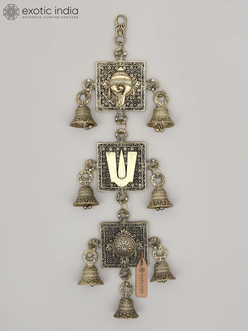 12" Brass Chakra Tilak and Conch Vaishnavite Wall Hanging