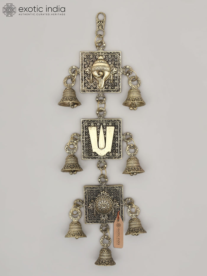 12" Brass Chakra Tilak and Conch Vaishnavite Wall Hanging