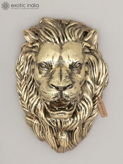 4" Roaring Lion Head Brass Wall Hanging Statue for Home Decor