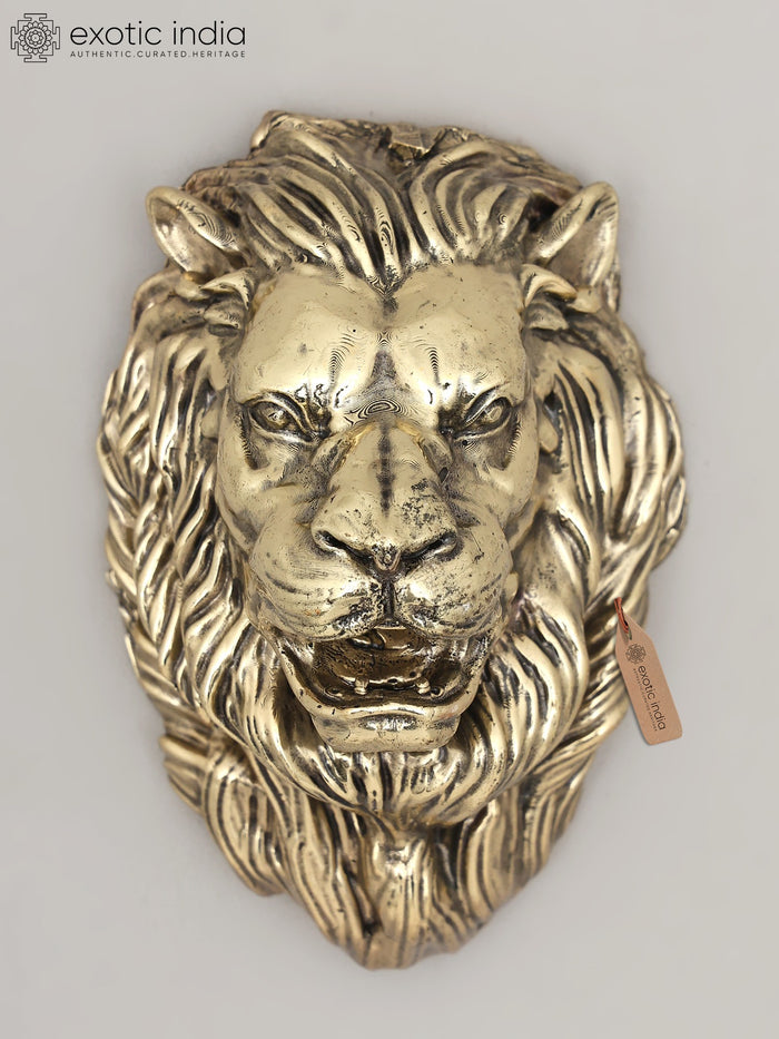 4" Roaring Lion Head Brass Wall Hanging Statue for Home Decor