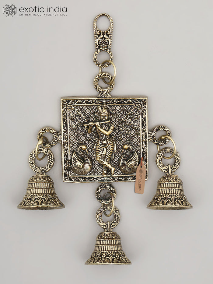 6" Handmade Brass Lord Krishna Playing Flute Wall Hanging