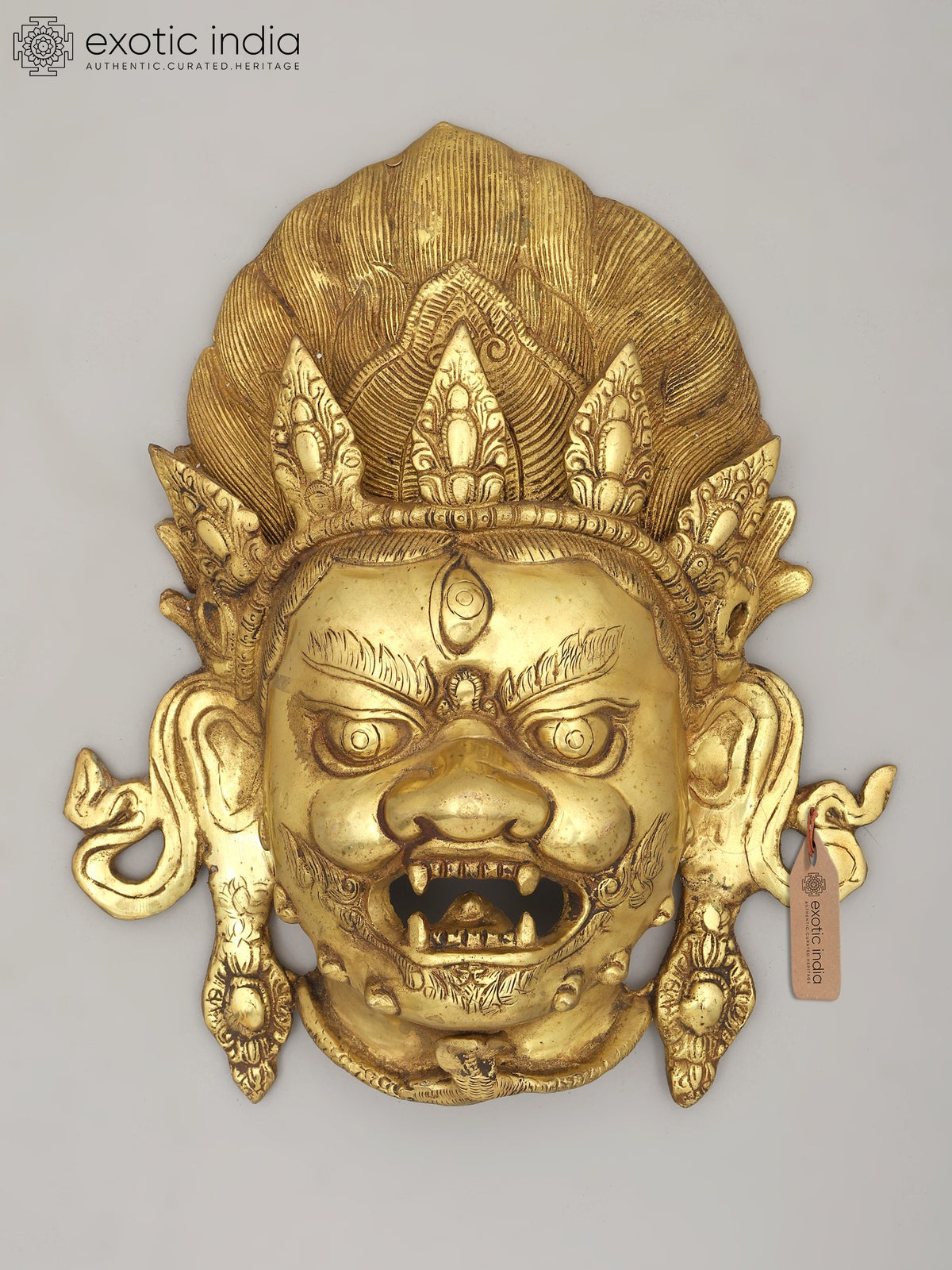 13" Kaal Bhairava Head Brass Wall Hanging Statue