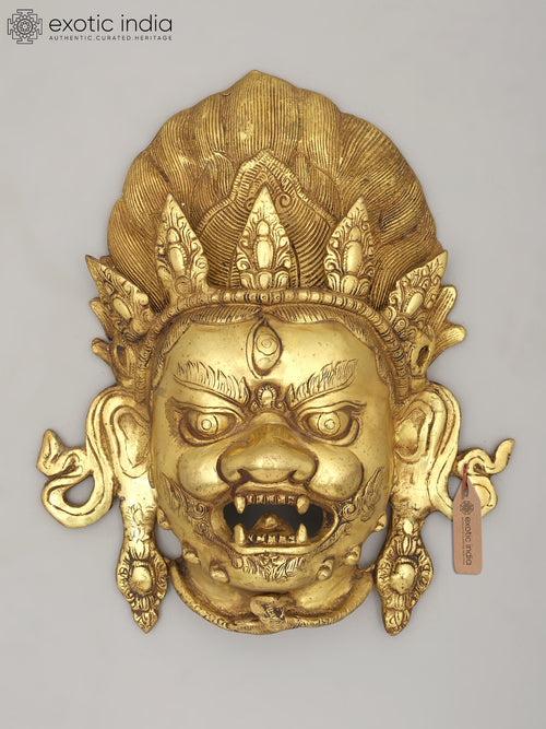 13" Kaal Bhairava Head Brass Wall Hanging Statue