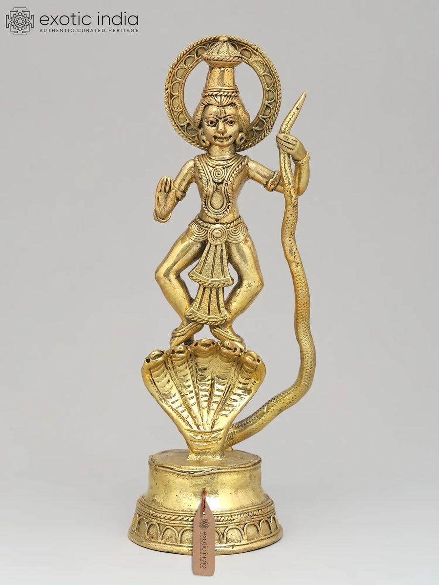 8" Lord Krishna Dancing on Kaliya Naag Brass Statue