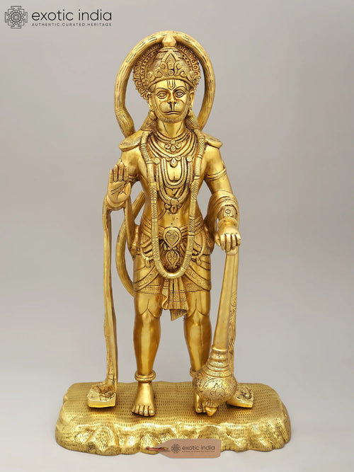 25" Standing Lord Hanuman Brass Statue Blessing Gesture
