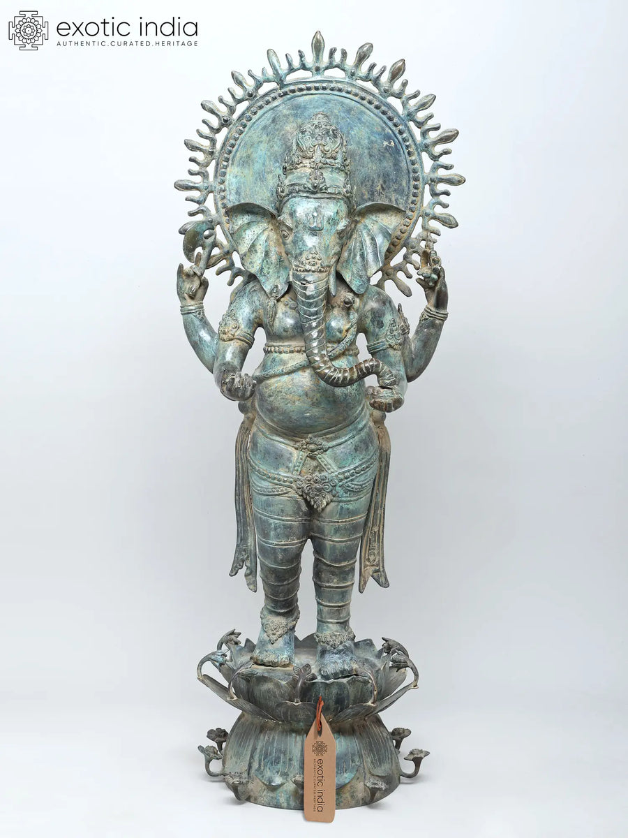 41" Standing Lord Ganesha Brass Statue on Lotus Pedestal