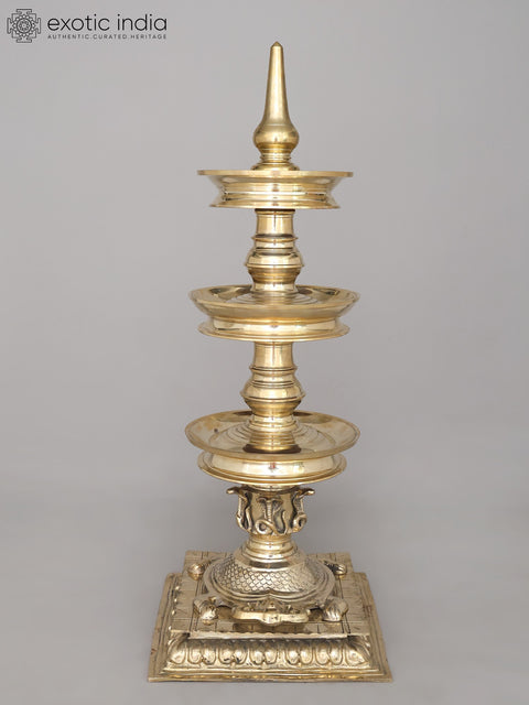 41" Large Tortoise Base Deepasthambham - Traditional Brass Lamp | Ritual Item | Made in India