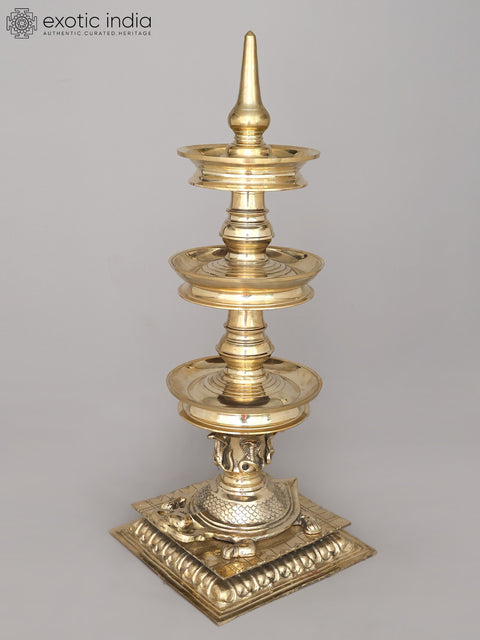 41" Large Tortoise Base Deepasthambham - Traditional Brass Lamp | Ritual Item | Made in India