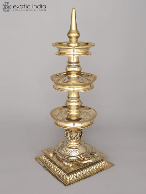 41" Large Tortoise Base Deepasthambham - Traditional Brass Lamp | Ritual Item | Made in India