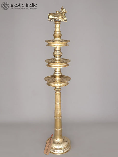 58" Large Three Layered Brass Deepasthambham with Seated Nandi on The Top | Ritual Item | Made in India
