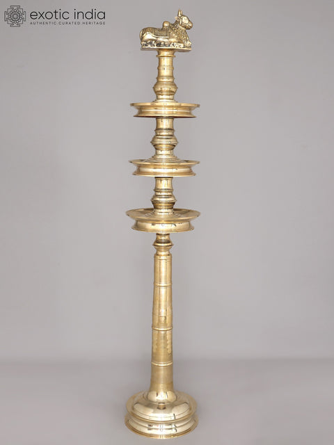 58" Large Three Layered Brass Deepasthambham with Seated Nandi on The Top | Ritual Item | Made in India