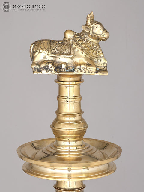 58" Large Three Layered Brass Deepasthambham with Seated Nandi on The Top | Ritual Item | Made in India