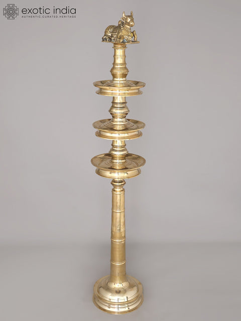 58" Large Three Layered Brass Deepasthambham with Seated Nandi on The Top | Ritual Item | Made in India