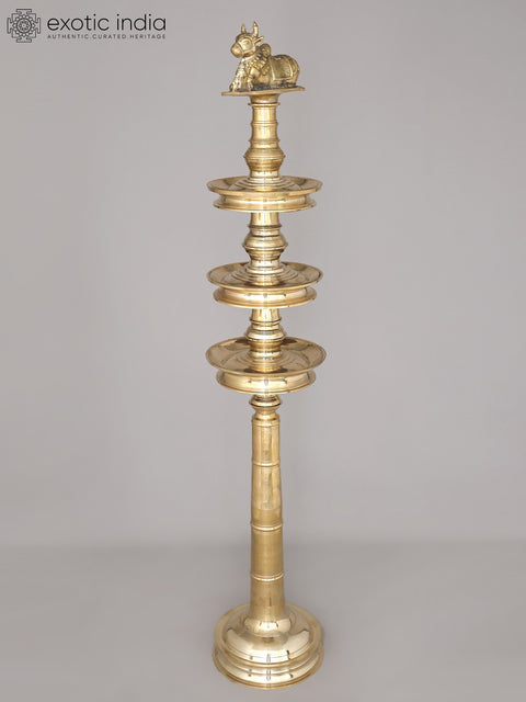58" Large Three Layered Brass Deepasthambham with Seated Nandi on The Top | Ritual Item | Made in India
