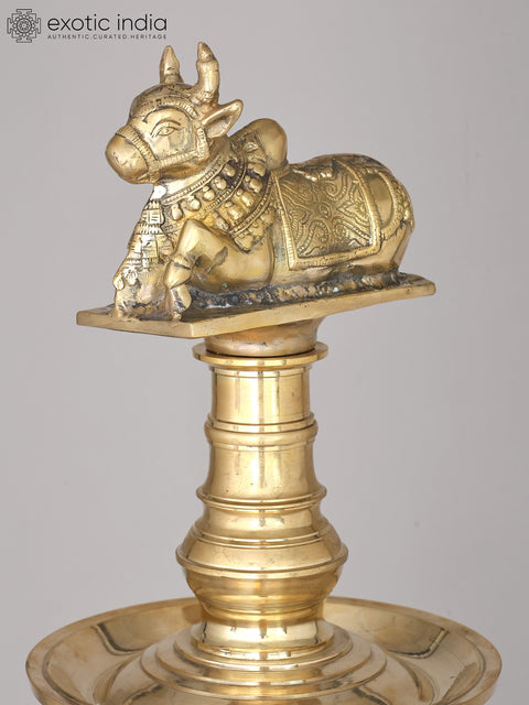 58" Large Three Layered Brass Deepasthambham with Seated Nandi on The Top | Ritual Item | Made in India