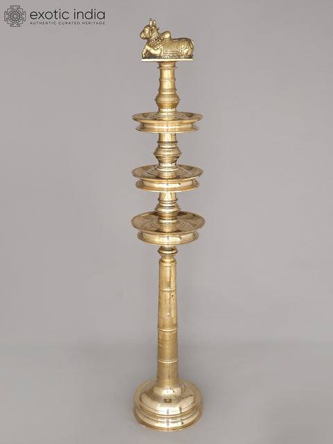 58" Large Three Layered Brass Deepasthambham with Seated Nandi on The Top | Ritual Item | Made in India
