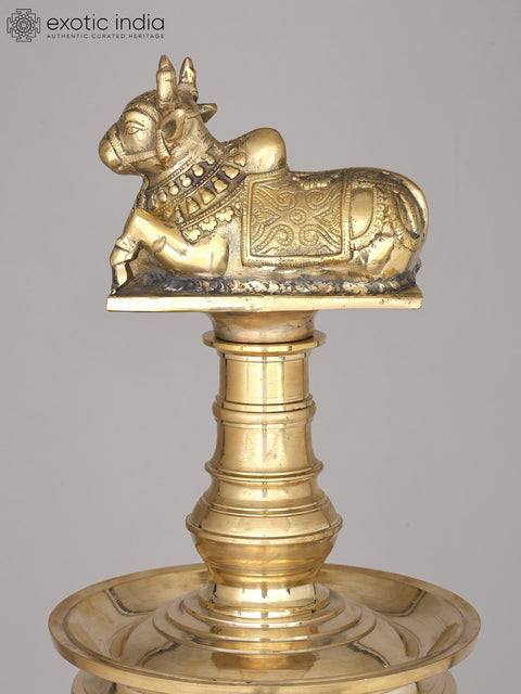 58" Large Three Layered Brass Deepasthambham with Seated Nandi on The Top | Ritual Item | Made in India