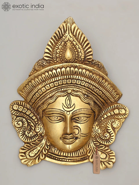 9" Goddess Durga Face Mask | Wall Hanging Brass Sculpture | Made in India