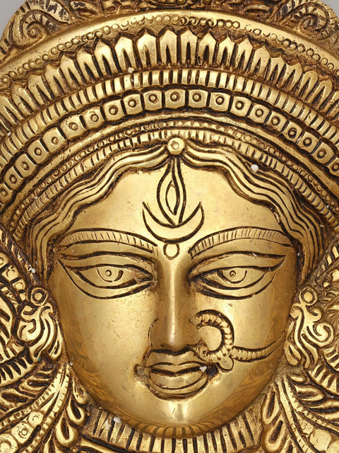 9" Goddess Durga Face Mask | Wall Hanging Brass Sculpture | Made in India