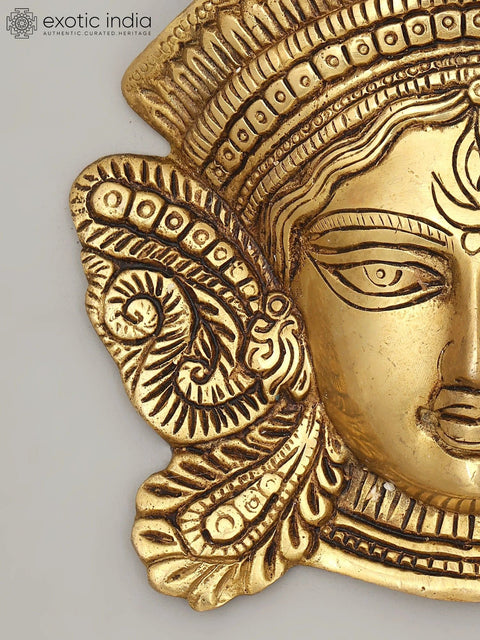 9" Goddess Durga Face Mask | Wall Hanging Brass Sculpture | Made in India