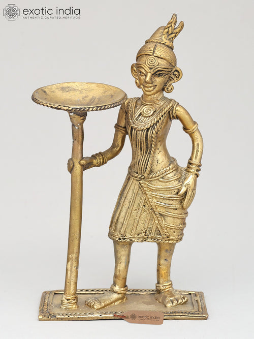 6" Tribal Brass Tealight Holder Statue for Home Decor