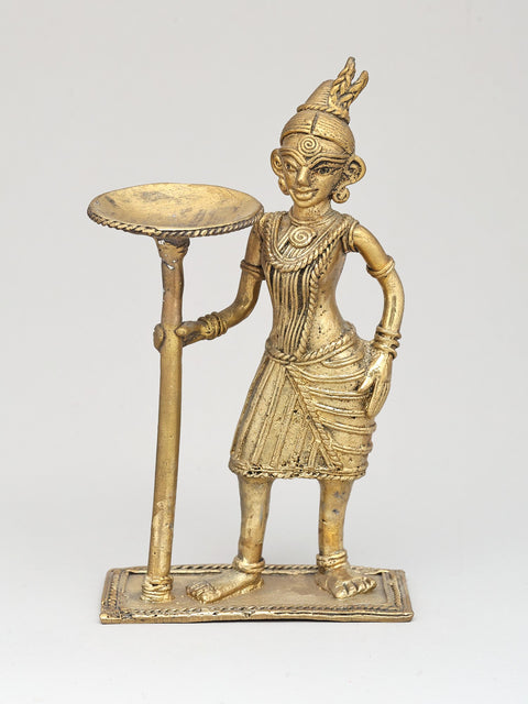 6" Decorative Tealight Holder for Home | Tribal Brass Statue | Made in India